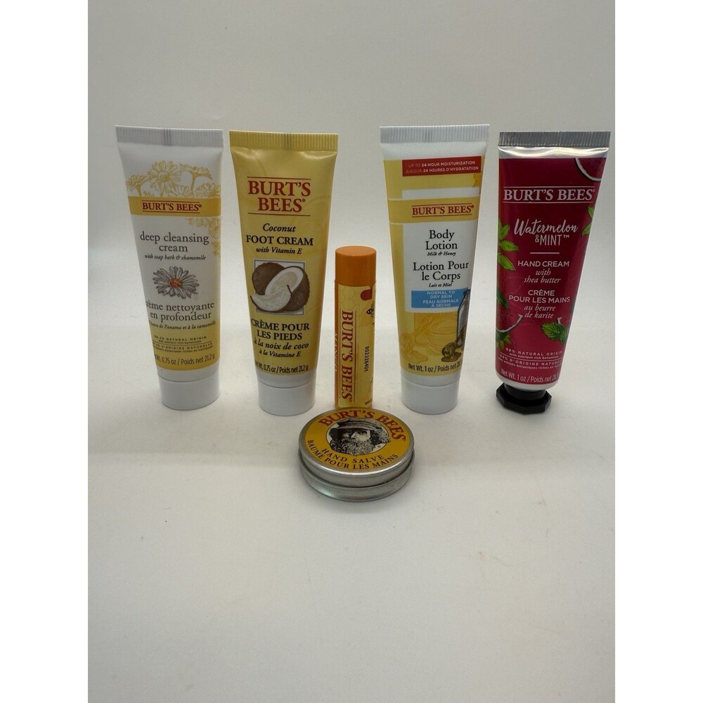 Burt's Bees Essential 6PCS Travel Sz Lotion, Lip Balm, Hand&Foot ,Cleanser,Salve